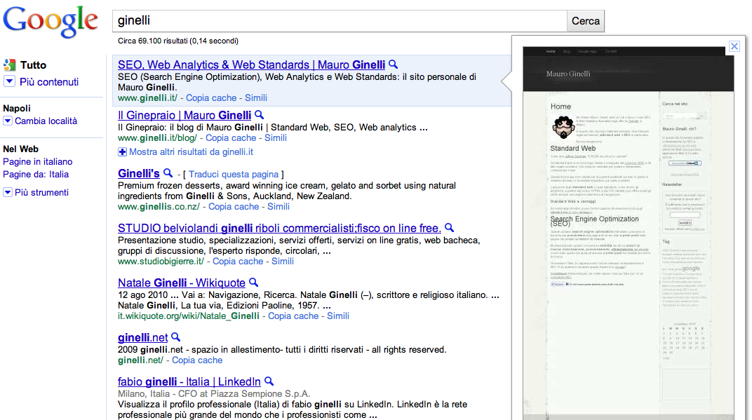 Google Instant Previews - un esempio